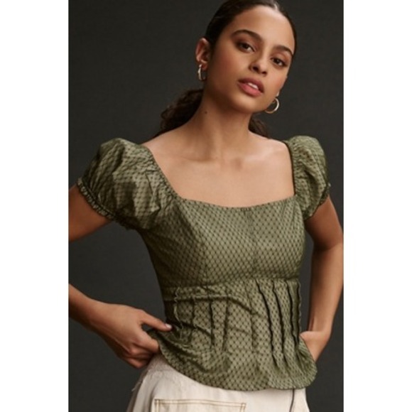 Anthropologie Tops - Anthropologie Puffed Cap Sleeve Corset Top XL Pleated Romantic Peasant Ren Fair